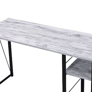 GOODSILO Modern Two-Tier Writing Desk with Metal Base and Storage Shelf