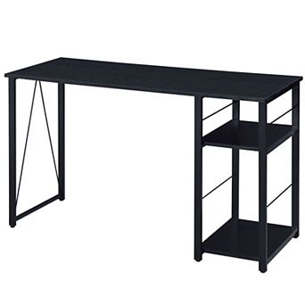 GOODSILO Modern Two-Tier Writing Desk with Metal Base and Storage Shelf