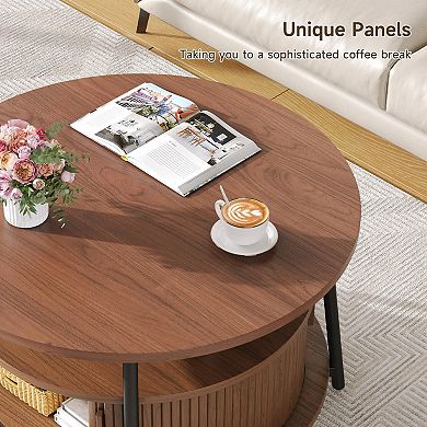 31.5" Round Mid-Century Modern Coffee Table with Storage