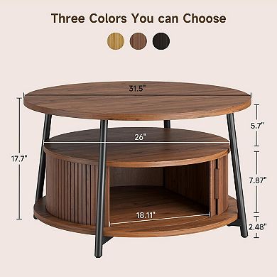 31.5" Round Mid-Century Modern Coffee Table with Storage