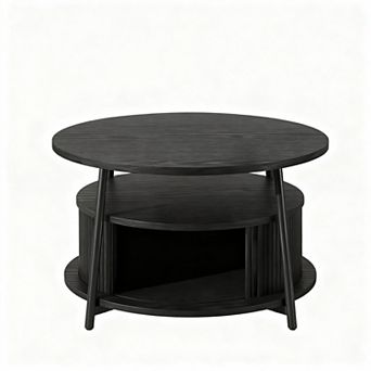 31.5" Round Mid-Century Modern Coffee Table with Storage