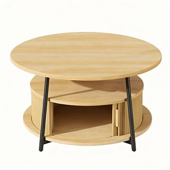 31.5" Round Mid-Century Modern Coffee Table with Storage