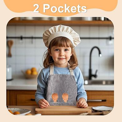 2pk Stylish Striped Canvas Aprons, Adjustable, Pockets, Machine Washable