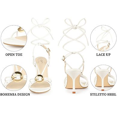 Women's Lace Up Buckle Strappy Stiletto Heel Sandals