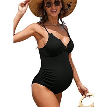 Womens Maternity One Piece Monokini Swimsuit Spaghetti Shell V Neck Bathing Suit Vacation Swimwear