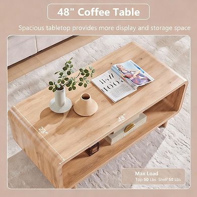 2-Tier Rectangular Coffee Table with Storage