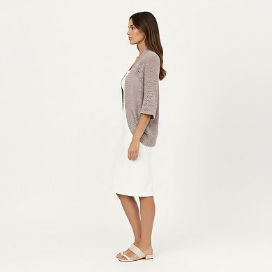 Women' s Open Knit Shrug Cardigan with Delicate Textured Pattern and Lightweight Drape