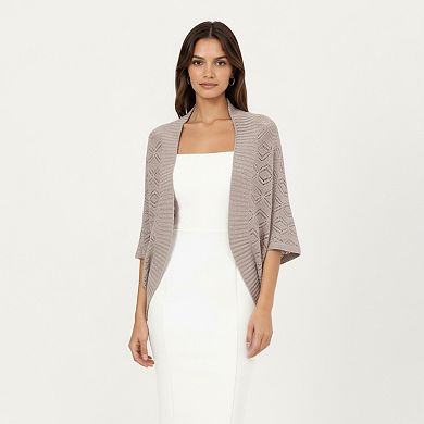 Women' s Open Knit Shrug Cardigan with Delicate Textured Pattern and Lightweight Drape