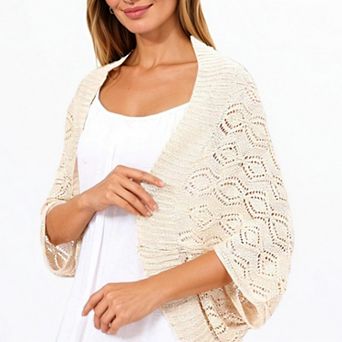 Women' s Open Knit Shrug Cardigan with Delicate Textured Pattern and Lightweight Drape