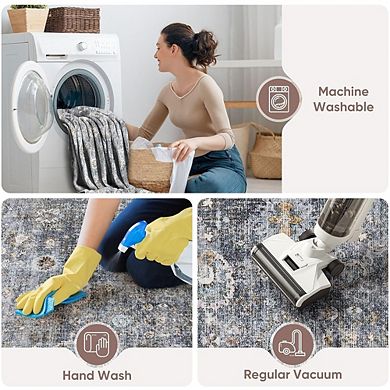 2x3 Washable Boho Rug, Soft Non-Slip Small Area Rug for Entryway, Kitchen, or Powder Room (Grey)