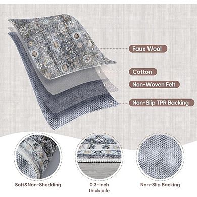 2x3 Washable Boho Rug, Soft Non-Slip Small Area Rug for Entryway, Kitchen, or Powder Room (Grey)