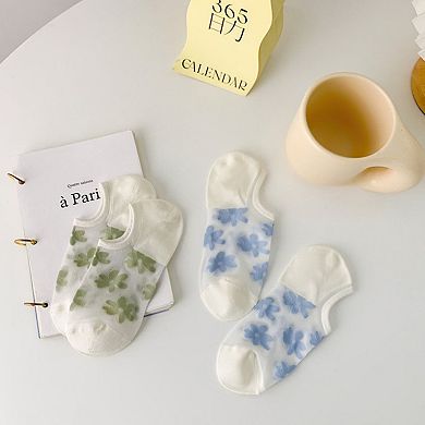 3-Pair Sheer No Show Socks Floral Pattern Lightweight Soft Knit Comfortable Everyday Sock Set