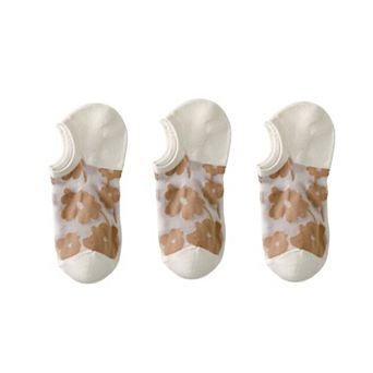 3-Pair Sheer No Show Socks Floral Pattern Lightweight Soft Knit Comfortable Everyday Sock Set