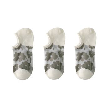 3-Pair Sheer No Show Socks Floral Pattern Lightweight Soft Knit Comfortable Everyday Sock Set