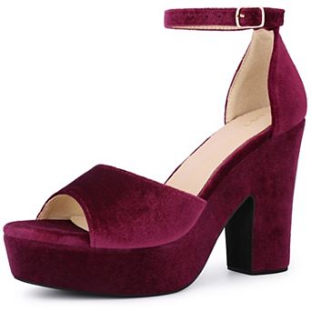 Women's Velvet Open Toe High Platform Ankle Strap Chunky Heel Sandals