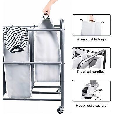4-Section Laundry Basket with Lockable Wheels and Oxford Fabric