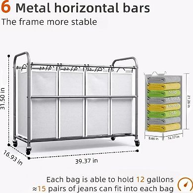 4-Section Laundry Basket with Lockable Wheels and Oxford Fabric