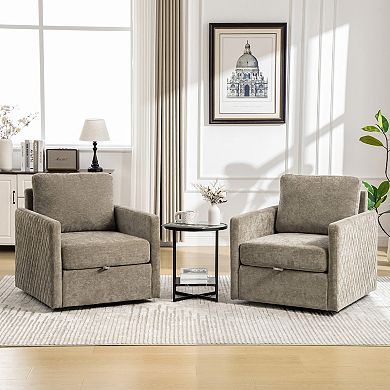GOODSILO Upholstered Swivel Armchair with Hidden Storage and Diamond-Tufted Armrests