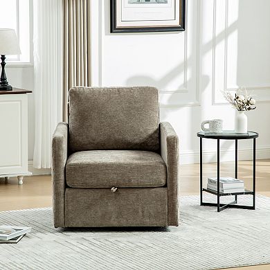 GOODSILO Upholstered Swivel Armchair with Hidden Storage and Diamond-Tufted Armrests