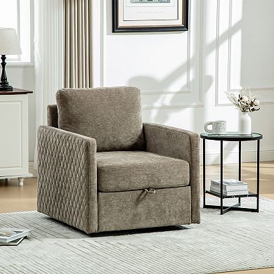 GOODSILO Upholstered Swivel Armchair with Hidden Storage and Diamond-Tufted Armrests