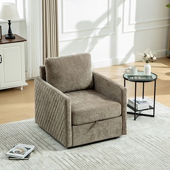 GOODSILO Upholstered Swivel Armchair with Hidden Storage and Diamond-Tufted Armrests