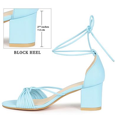 Women's Strappy Knot Lace Up Block Heel Sandals