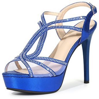 Women's Rhinestone Strap Platform Stiletto High Heel Sandals