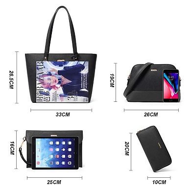 4-Piece Synthetic Leather Handbag Set: Tote, Crossbody, Shoulder