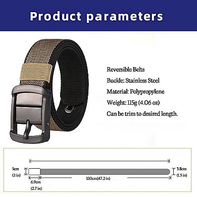 Women's Reversible Belt - Adjustable Military-Style Belt with Stainless Steel Buckle