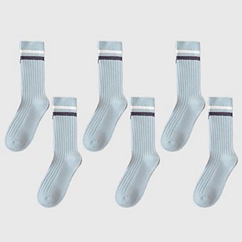 Women's 6 pk Ribbed Slouch Socks with Striped Cuff - Warm & Stylish Mid-Calf Socks