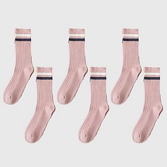 Women's 6 pk Ribbed Slouch Socks with Striped Cuff - Warm & Stylish Mid-Calf Socks