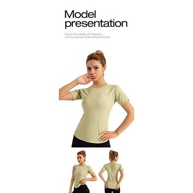 Women's Workout Crop Tops Mesh Short Sleeve Shirts for Running Gym Yoga Athletic Exercise