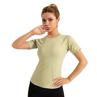 Women's Workout Crop Tops Mesh Short Sleeve Shirts for Running Gym Yoga Athletic Exercise