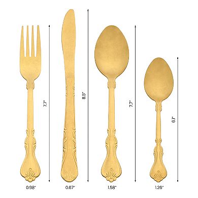 4 Piece Silverware Set, Stainless Steel Flatware with Knife, Spoon, Tea Spoon, and Fork Set