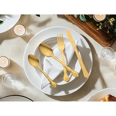 4 Piece Silverware Set, Stainless Steel Flatware with Knife, Spoon, Tea Spoon, and Fork Set