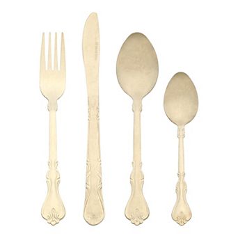 4 pc Silverware Set, Stainless Steel Flatware with Knife, Spoon, Tea Spoon, and Fork Set