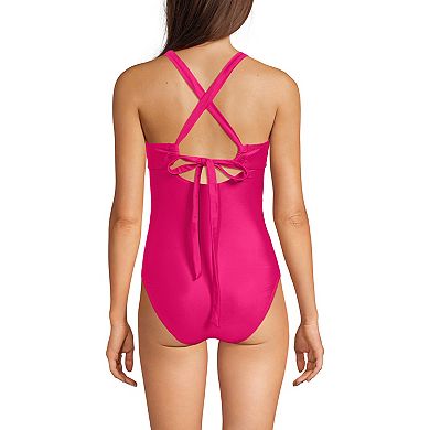 Women's Lands' End Tie Back Ruched One-Piece Swimsuit