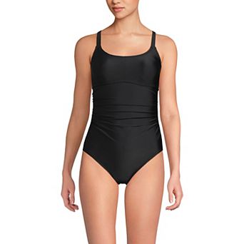 Women's Lands' End Tie Back Ruched One-Piece Swimsuit