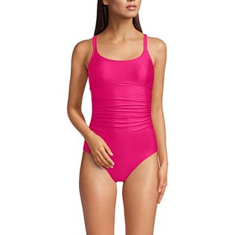 Women's Lands' End Tie Back Ruched One-Piece Swimsuit