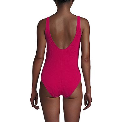 Women's Lands' End Boucle Square Neck Scoop Back Tummy Slimmer One-Piece Swimsuit