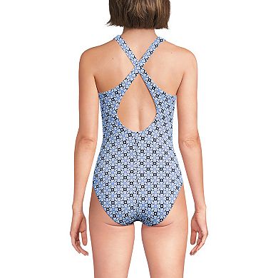 Women's Lands' End Tugless Scoop Neck Low Leg One-Piece Swimsuit