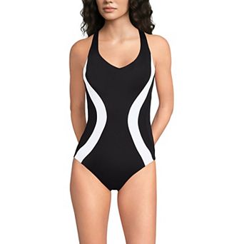 Women's Lands' End Tugless Scoop Neck Low Leg One-Piece Swimsuit