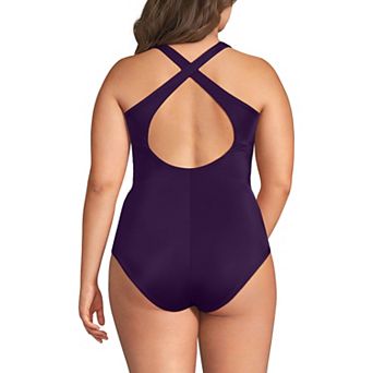 Women's Lands' End Tugless Scoop Neck Low Leg One-Piece Swimsuit