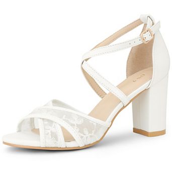 Women's Lace Sandal Cross Strap Heel Open Toe Block High Heels Sandals