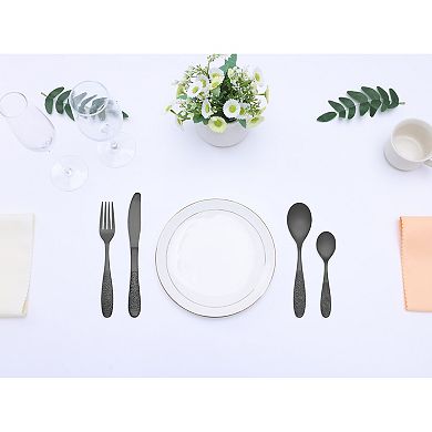4 Piece Silverware Set, Set for 1 Stainless Steel Floral Flatware, Set Includes Knife Fork Spoons