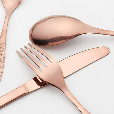 4 Piece Silverware Set, Set for 1 Stainless Steel Floral Flatware, Set Includes Knife Fork Spoons