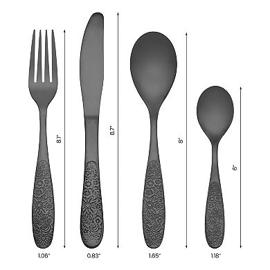 4 Piece Silverware Set, Set for 1 Stainless Steel Floral Flatware, Set Includes Knife Fork Spoons