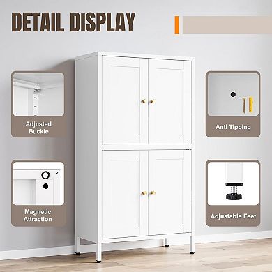 4-Door Tall Metal Cabinet with 2 Adjustable Shelves - 180lbs Capacity