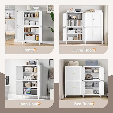 4-Door Tall Metal Cabinet with 2 Adjustable Shelves - 180lbs Capacity