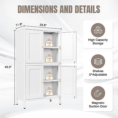 4-Door Tall Metal Cabinet with 2 Adjustable Shelves - 180lbs Capacity